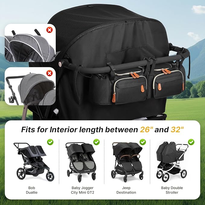 Double Stroller Organizer for Bob Duallie and Baby Jogger City Mini GT2 - Image 2