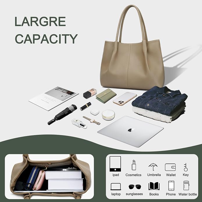 KKXIU Tote Bag for Women Vegan Leather Shoulder Purse Large Capacity Travel Bag - Image 6