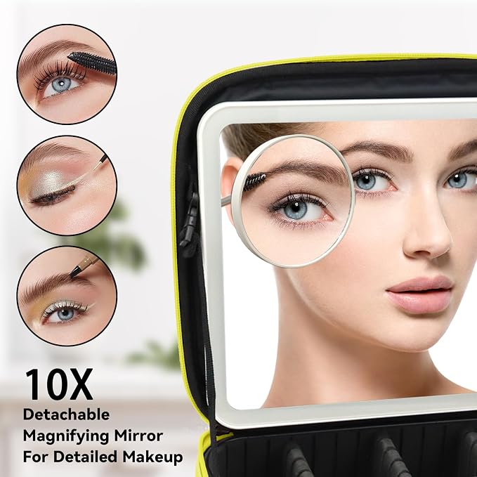 Travel Makeup Bag with LED Mirror and 10x magnifying glass with 3 Lighted - Image 2