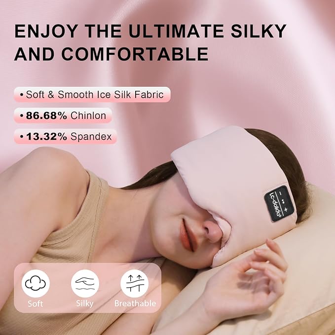 LC-dolida Sleep Mask with Bluetooth Headphones, Ice Silk Sleep Headphones with - Image 3