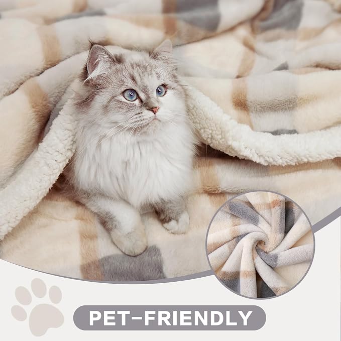 PU MEI Super Soft Faux Rabbit Fur Sherpa Fleece Throw Blanket, Reversible - Image 3