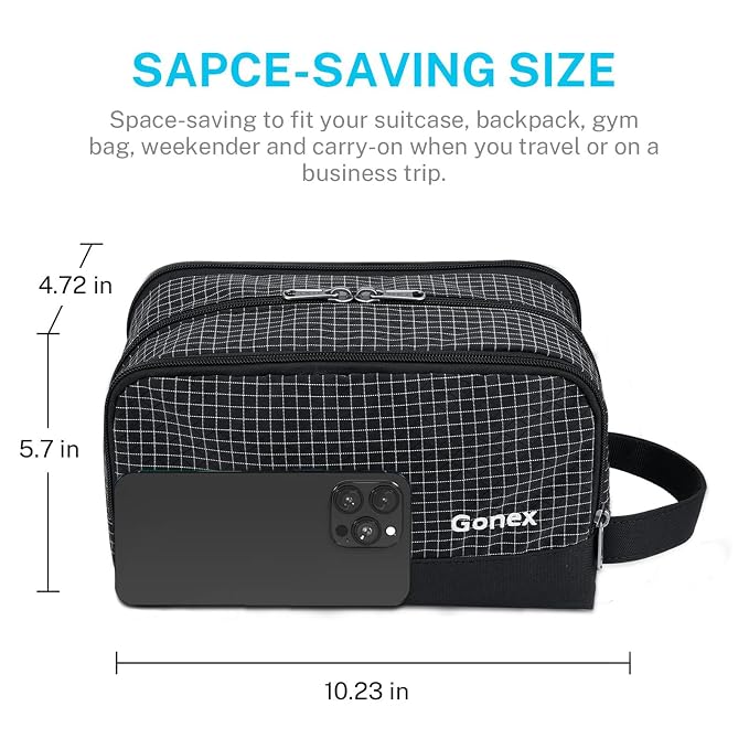 Gonex Travel Toiletry Bag Nylon, Dopp Kit Shaving Bag Toiletry Organizer Check - Image 3