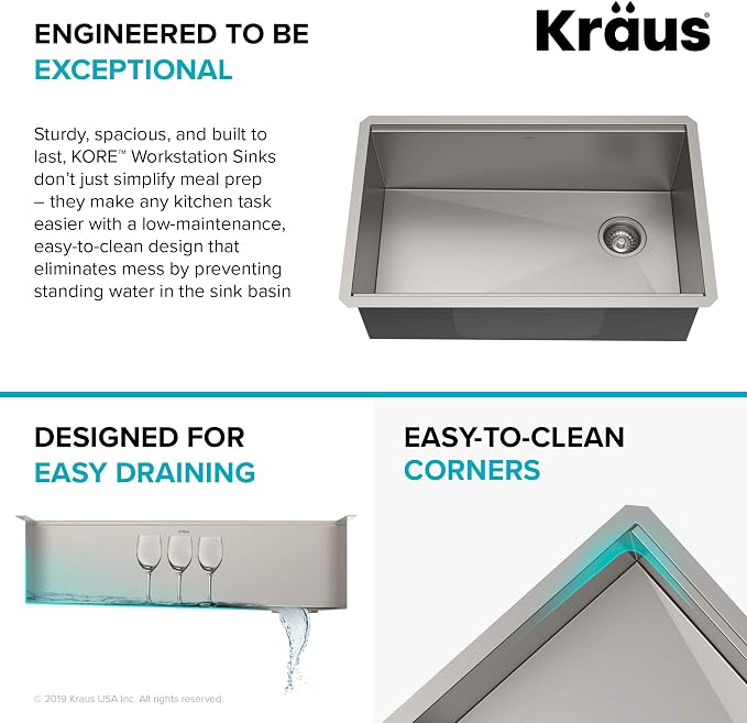 KRAUS Kore Workstation 30-inch Undermount 16 Gauge Stainless Kitchen Sink - Image 4