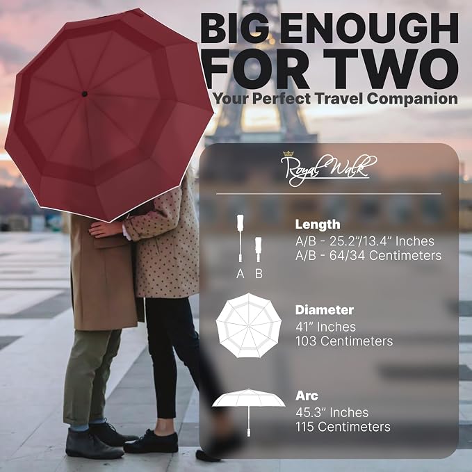 Royal Walk Windproof Folding Travel Umbrella Compact and Strong Luxurious Real - Image 2