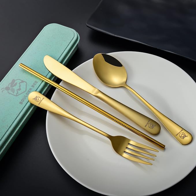 Boulder Bee | Travel Utensils Set | Reusable Camping Cutlery Set | Stainless - Image 2