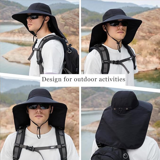 Sun Hat for Men Women with Neck Flap, UPF 50+ UV Protective Hiking Fishing Hats - Image 5
