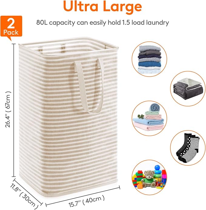 Lifewit 2 Pack Laundry Hamper Large Collapsible Laundry Baskets, Freestanding - Image 3