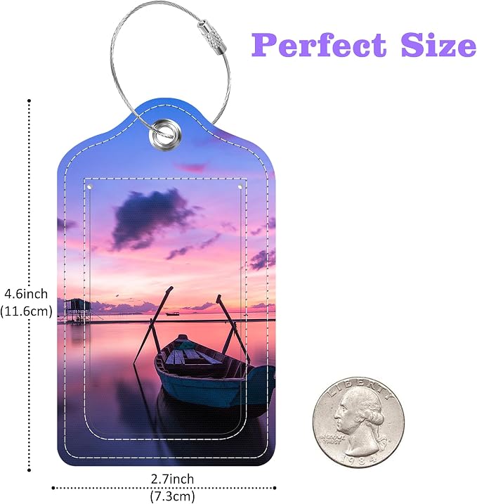 Set of 2 Luggage Tags Sea and Boat at Sunset Leather Suitcases Tag - Image 2