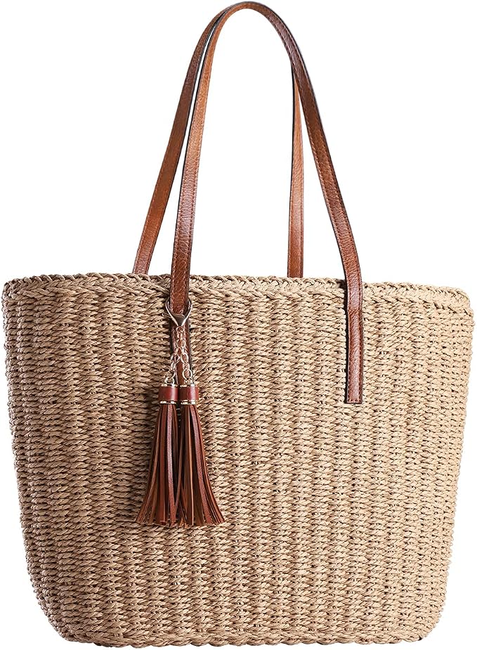 YXILEE Straw Bags For Women | M Size Travel Straw Totes Bag Woven Summer by YXILEE