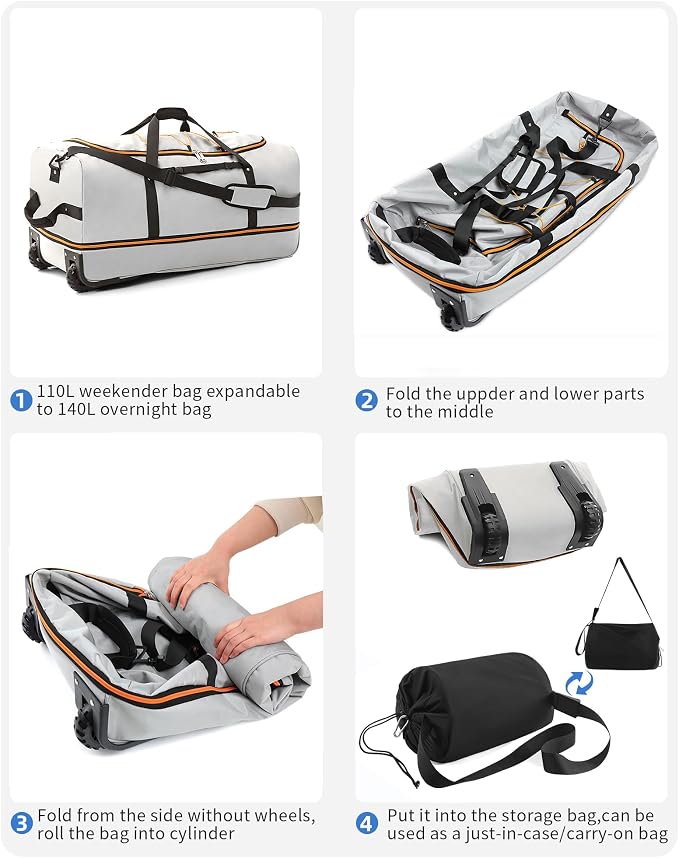 CONTAIL 32”110L Expandable 140L Rolling Duffle Bag - Image 4
