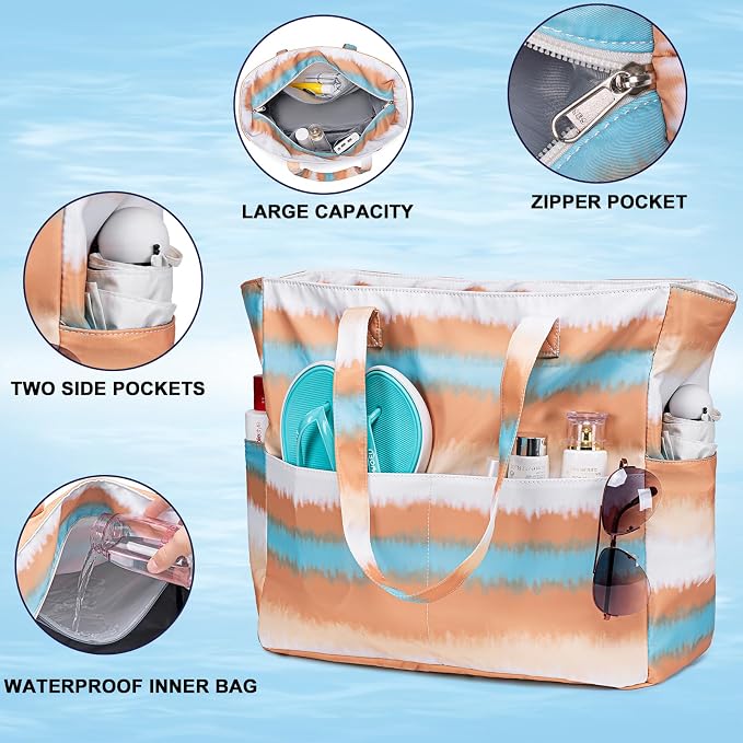 LEDAOU Beach Bag Waterproof Sandproof Women Tote Bag Pool Bag - Image 7