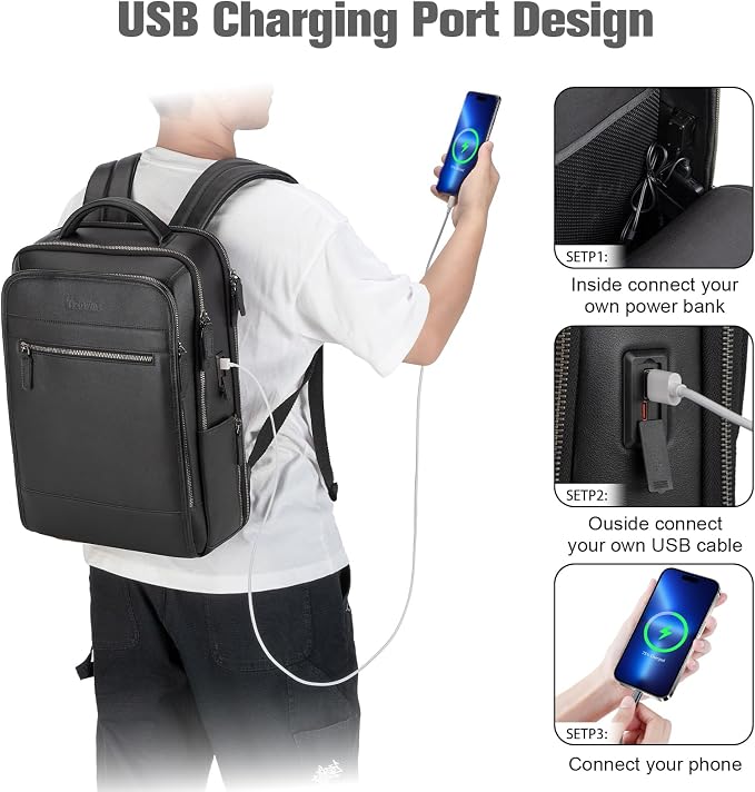 Tzowla Leather Laptop Backpack, Bag - Image 3