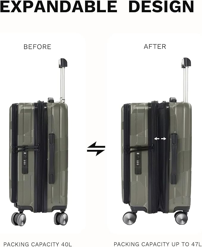 20 inch Carry On Luggage Expandable Top Opening/Clamshell Opening, TSA Approved - Image 3