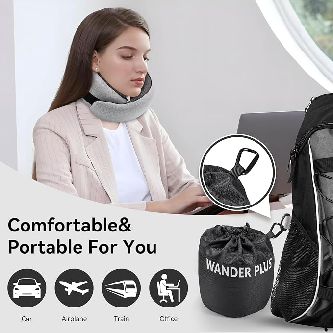WANDER PLUS® Travel Pillow, 100% Pure Memory Foam Travel Neck Pillow Airplane - Image 2