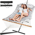2 Person Outdoor Hammock with Stand, Cotton Rope Hammock with Polyester Pad by Unknown