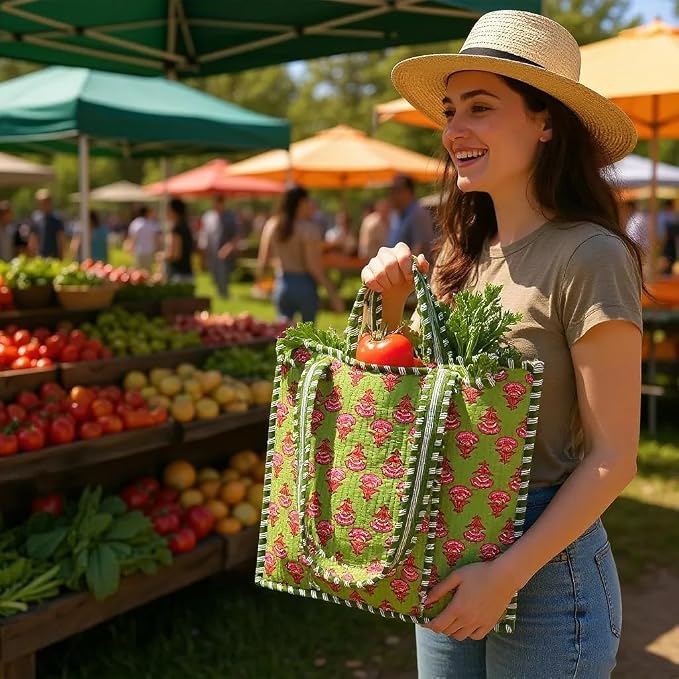 Cotton Quilted Tote Bag for Women – Large Beach & Travel Tote - Image 2