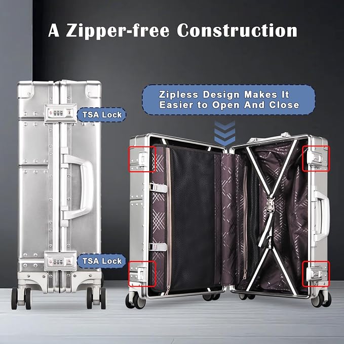 DOMINOX All Aluminum Carry On Luggage Hard Shell Luggage Aluminum Suitcase - Image 5