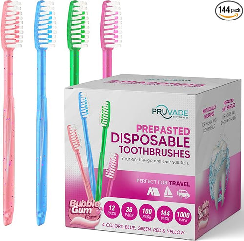 144 Pack Disposable Toothbrushes by PRUVADE