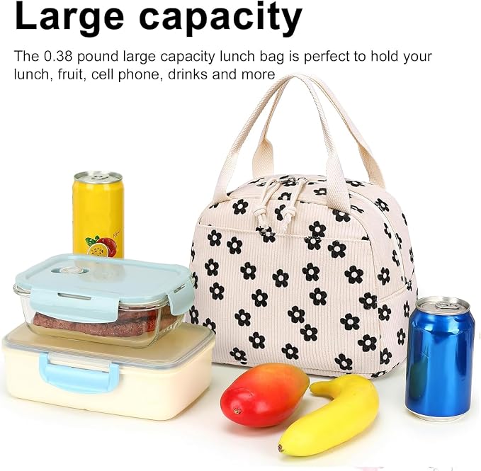 Bluboon Lunch Bag for Women Men Cute Corduroy Lunch Tote Bags Reusable - Image 6