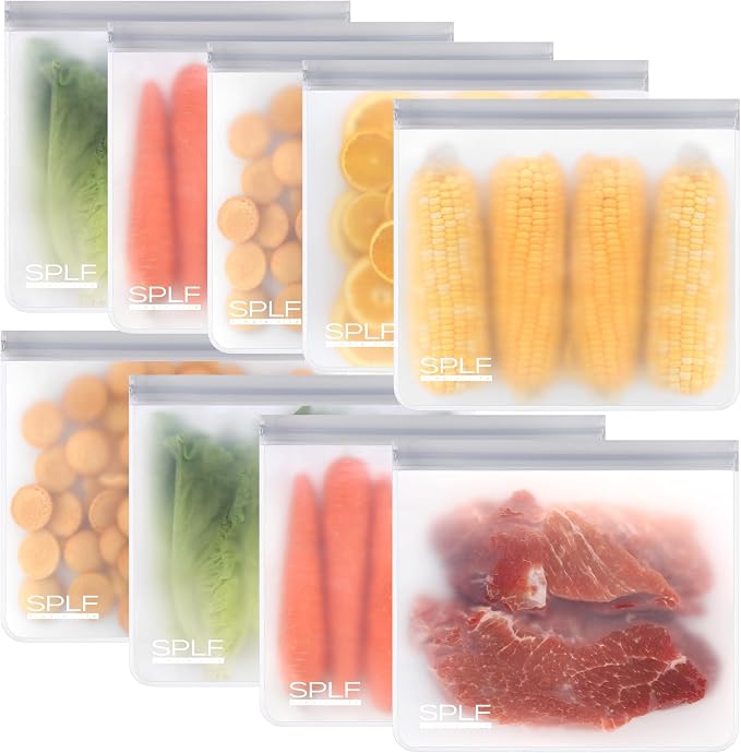 SPLF 9 Pack Reusable Gallon Freezer Bags, BPA Free 1 gallon Leakproof Silicone by SPLF