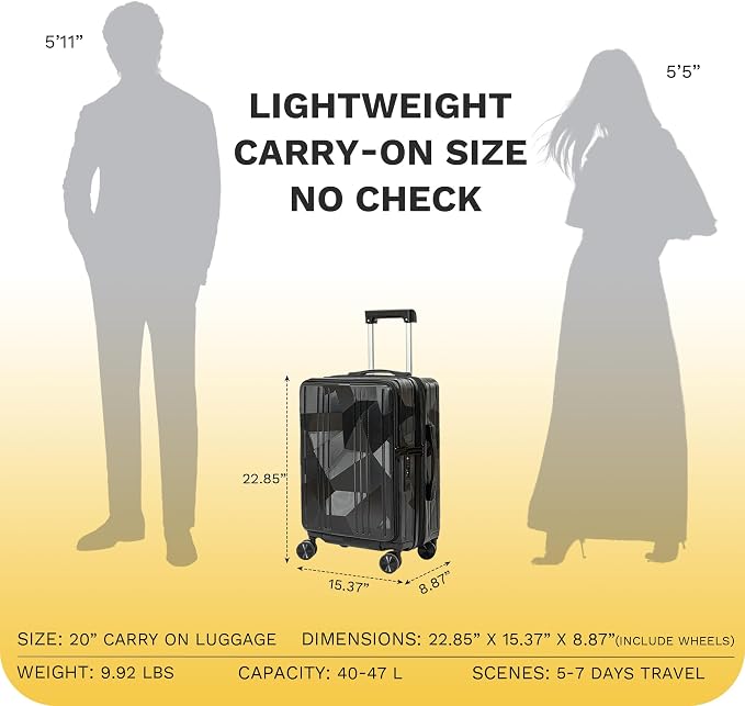 20 inch Carry On Luggage Expandable Top Opening/Clamshell Opening, TSA Approved - Image 8