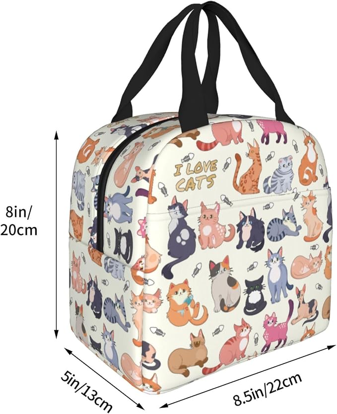Cute Cat Lunch Box Kitten Lunch Bag Insulated Reusable Lunch Tote Bag Cooler - Image 6