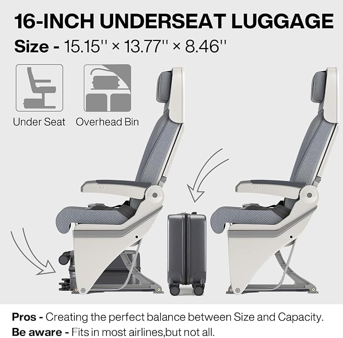 mixi Underseat Carry on Luggage 16 Inch Hardshell PC Suitcase - Image 3