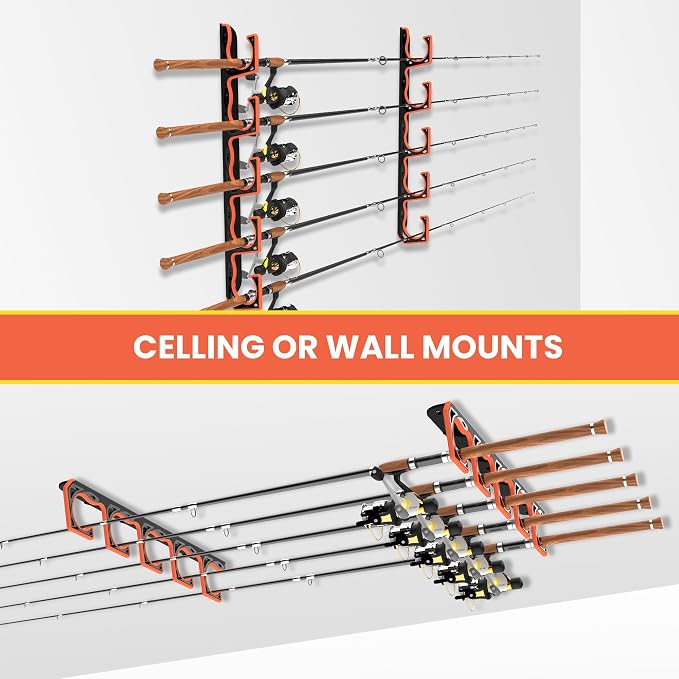 Fishing Rod Holder for Garage, H5 Wall or Ceiling Mounted Fishing Pole Holders - Image 3