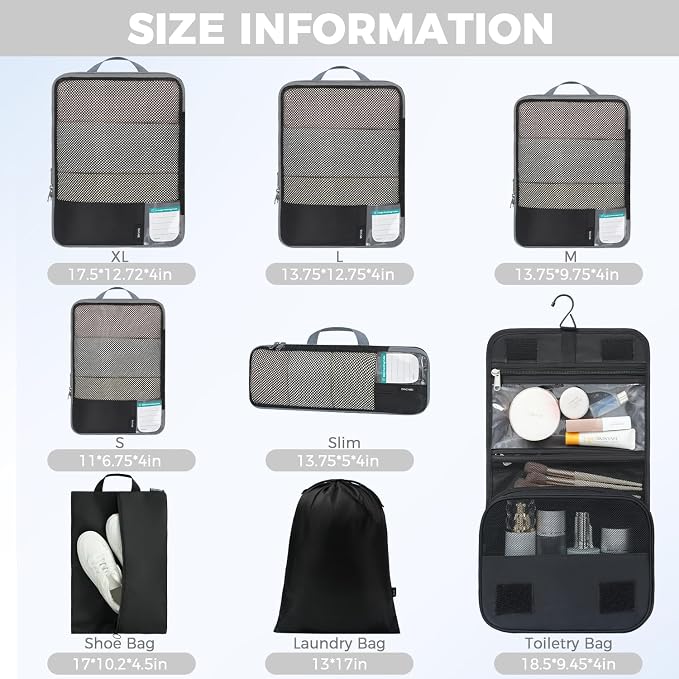 BAGAIL 4 Set/6 Set/8 Set Compression Packing Cubes Travel Accessories - Image 2
