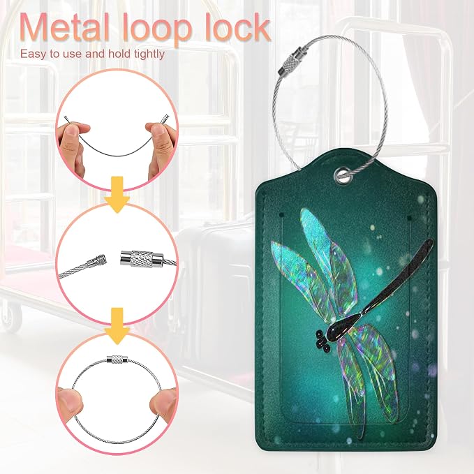 2 Pack Luggage Tag for Suitcase, Dragonfly Leather Suitcase Tags Identifiers - Image 4