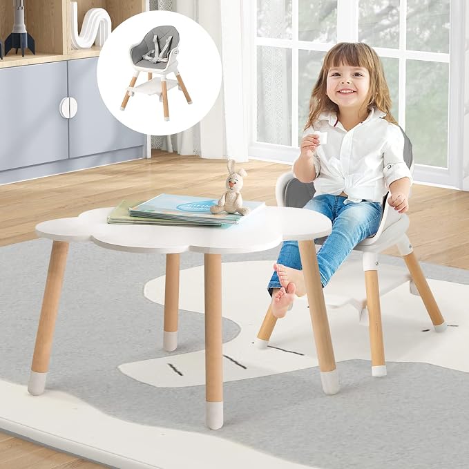 HONEY JOY Baby High Chair, 6 In 1 Convertible Wooden Highchair - Image 9