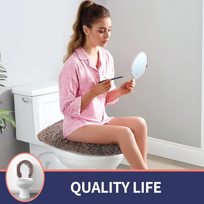 Microfiber Elongated Toilet Seat Cover 19.5"x 15" Machine Washable Solid Toilet - Image 6