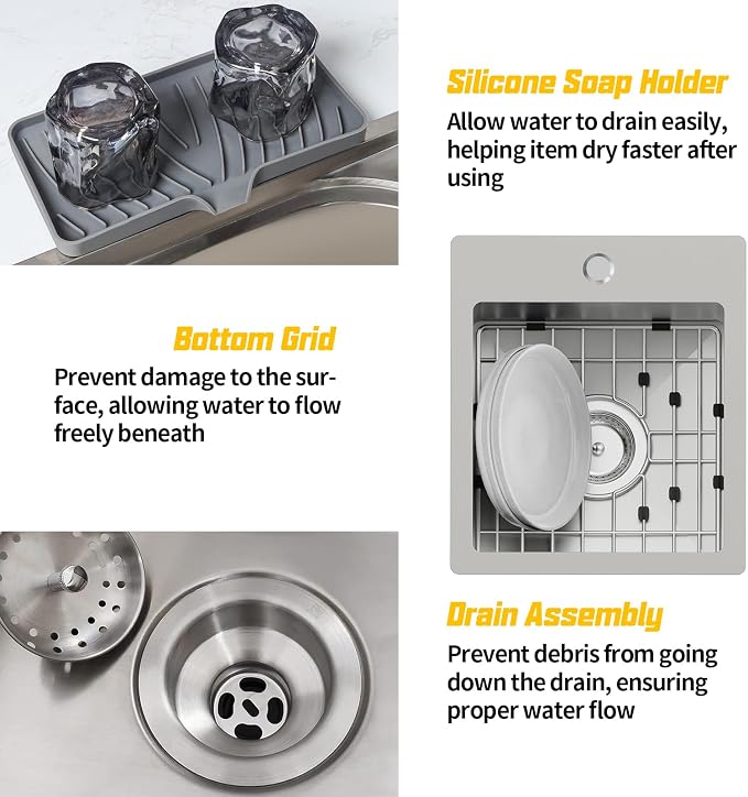Small Kitchen Sink, 13x15 Inch Bar Sink Stainless Steel Drop In Small Kitchen - Image 7