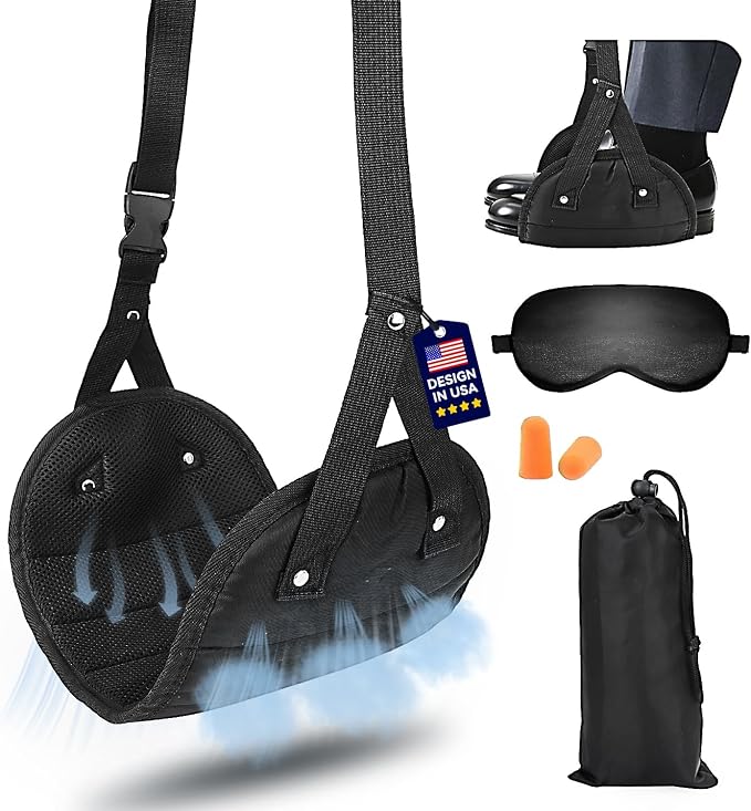 Portable Airplane Foot Hammock-Ultimate Comfort Bundle w/Sleep Mask & Ear Plugs by Unknown