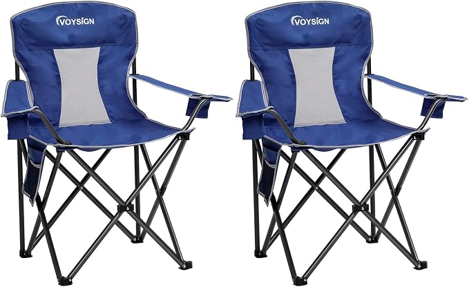 Mesh Folding Camping Chairs for Adults, Oversized Portable Outdoor Chairs by VOYSIGN