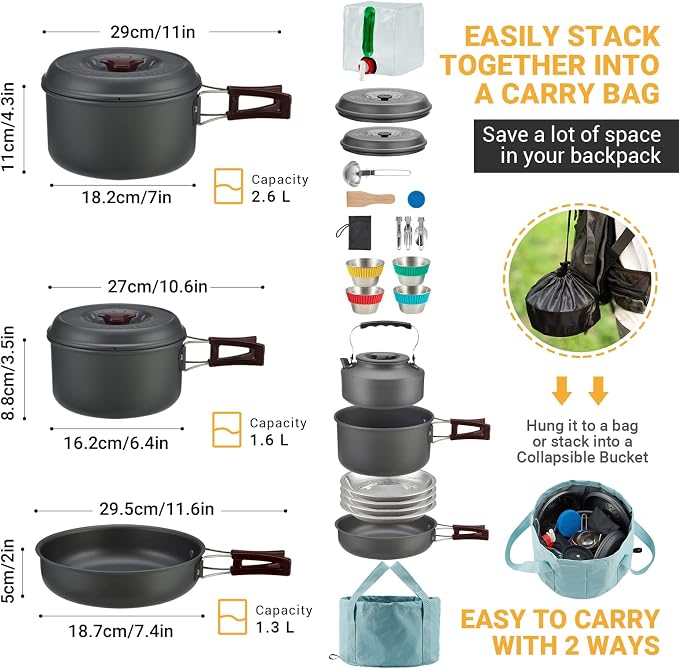 Bulin 24/13/11/8/4 PCS Camping Cookware Mess Kit Lightweight Backpacking - Image 2
