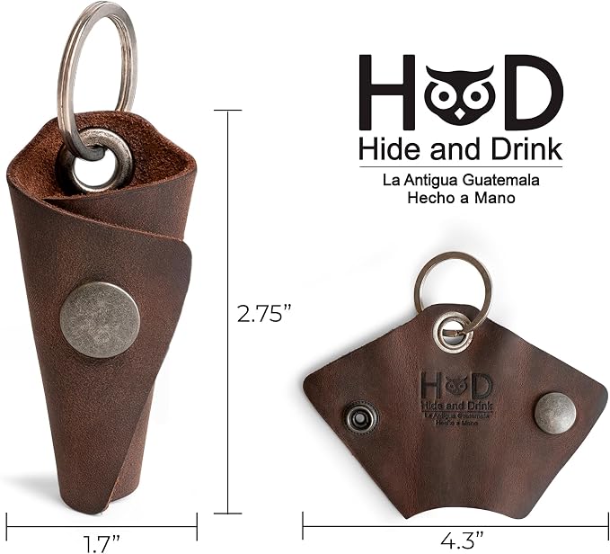 Hide & Drink Full Grain Leather Wrap Keychain, Organizer Snap Closure, Key Ring - Image 4