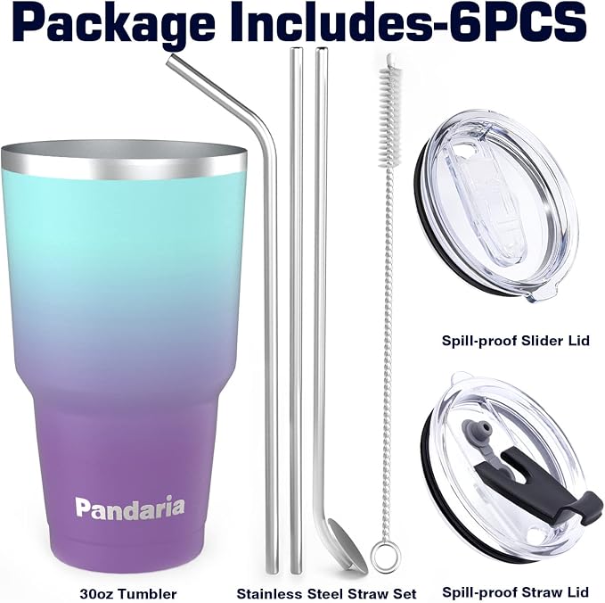 30 oz insulated tumbler with lid and straw, Reusable Spill Proof & Leak Proof - Image 2