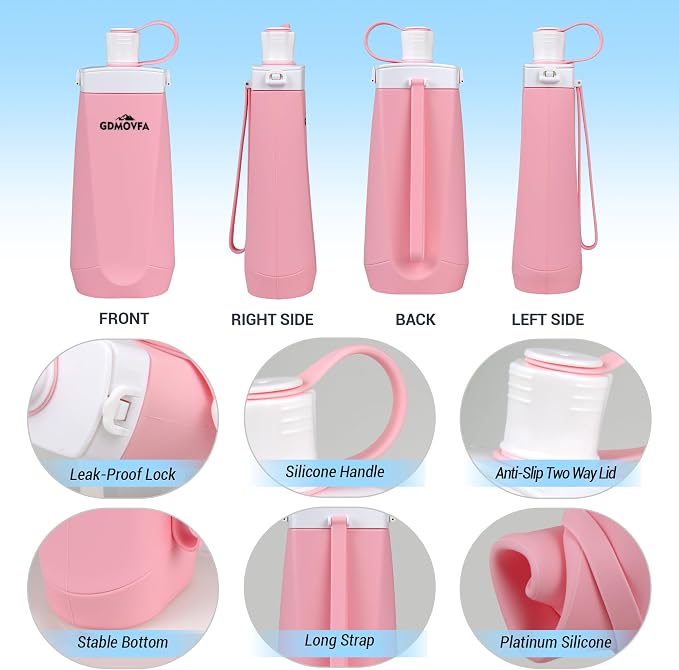 Collapsible Water Bottles, 20oz Reusable Silicone Foldable Water Bottle - Image 3