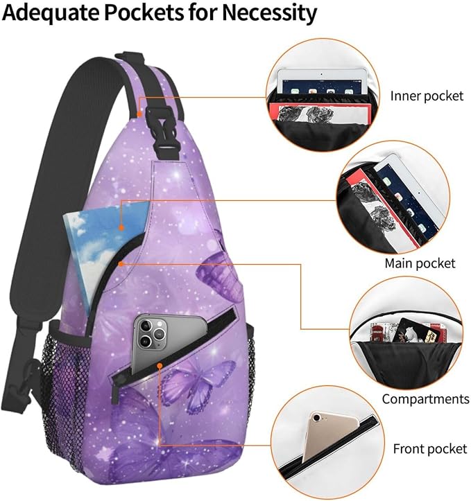 SUPLUCHOM Sling Bag Butterfly Purple Pastel Hiking Daypack Crossbody Shoulder - Image 4