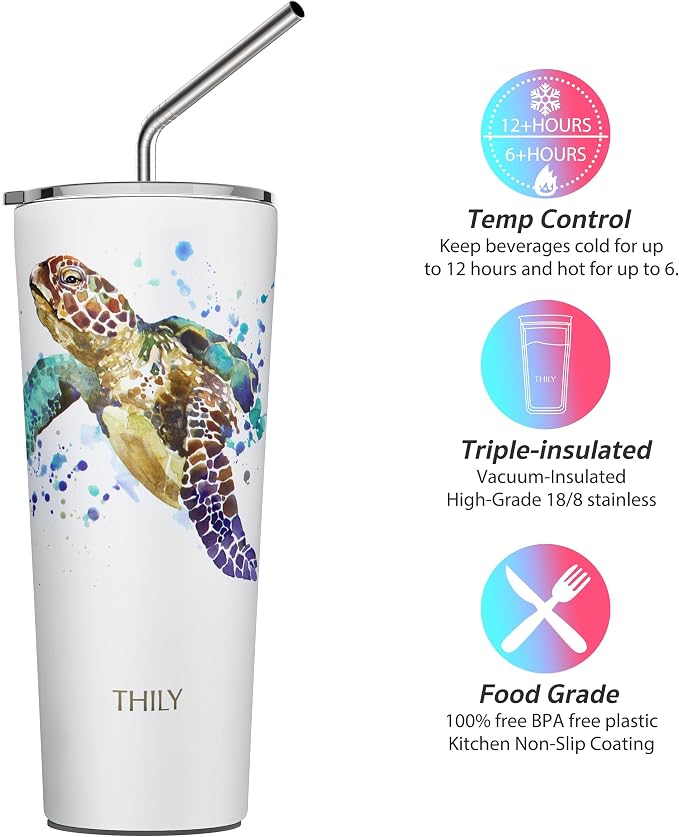THILY Stainless Steel Vacuum Insulated Tumbler Travel Mug 26 oz Coffee Cup - Image 3