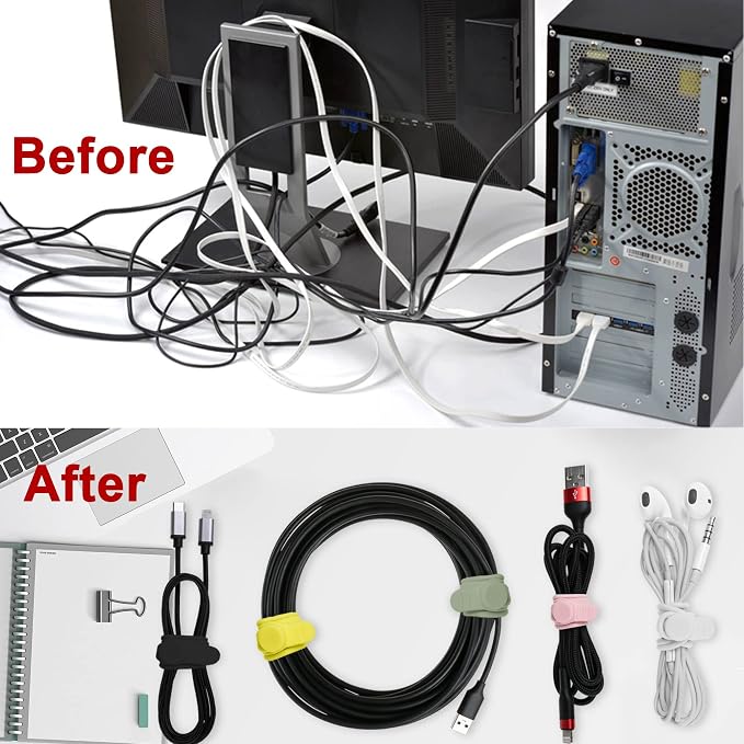 Nearockle 100Pcs Silicone Cable Ties Cord Organizer - Image 4