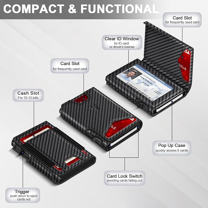 Wallet for Men Wallet with Slim Pop Up Card Holder 9-13 Cards, Bifold - Image 5