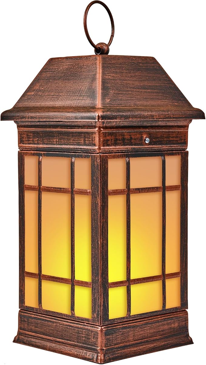 14" Solar Lantern Outdoor Waterproof, Glass Flickering Flame Solar Lanterns by anyperfect