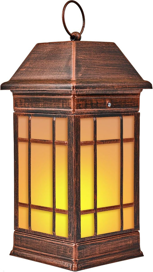 14" Solar Lantern Outdoor Waterproof, Glass Flickering Flame Solar Lanterns by anyperfect