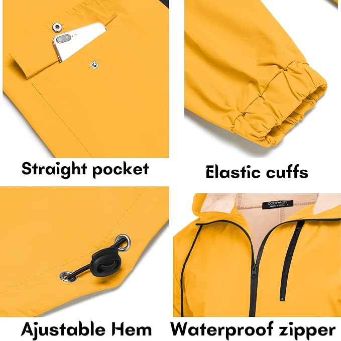 COOFANDY Men's Long Raincoat Ligtweight Rain Jacket Waterproof Outdoor Jackets - Image 5