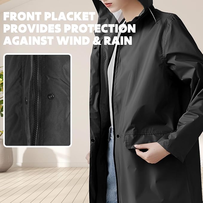 ANYOO Waterproof Rain Poncho Lightweight Reusable Hiking Hooded Coat Jacket - Image 5