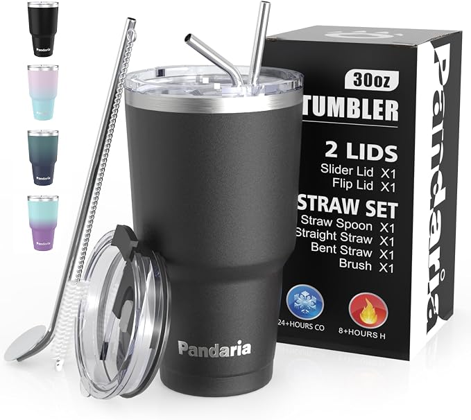 30 oz Travel Coffee Tumbler Cup, Double Wall Stainless Steel Reusable Spill by Pandaria