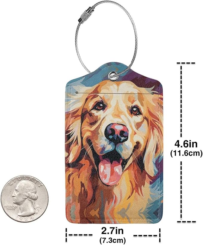 Dog Leather Luggage Tag with Stainless Steel Ring, Fun Name Id Card Cover - Image 4