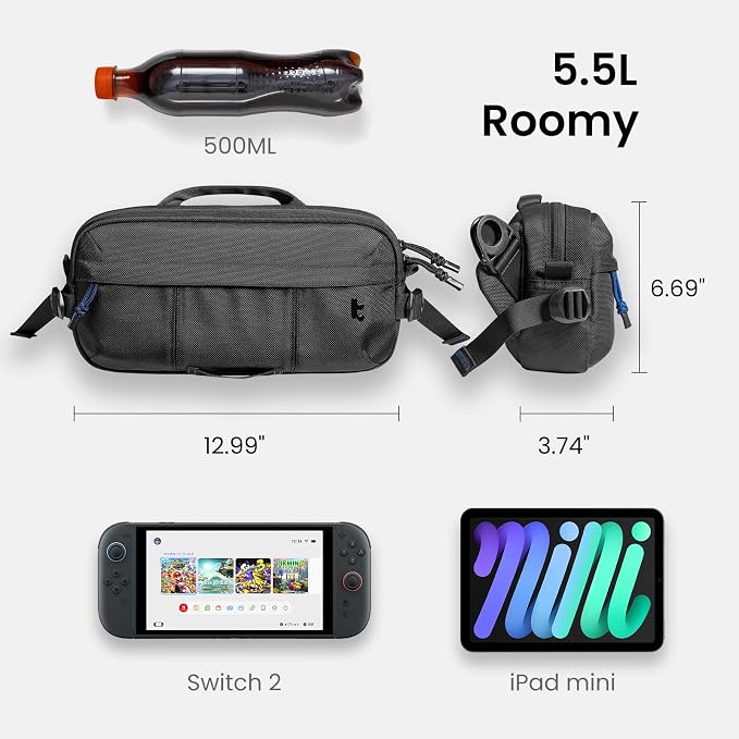 tomtoc 5.5L Sling Bag for Nintendo Switch 2, Heavy Duty Crossbody Bag for - Image 4